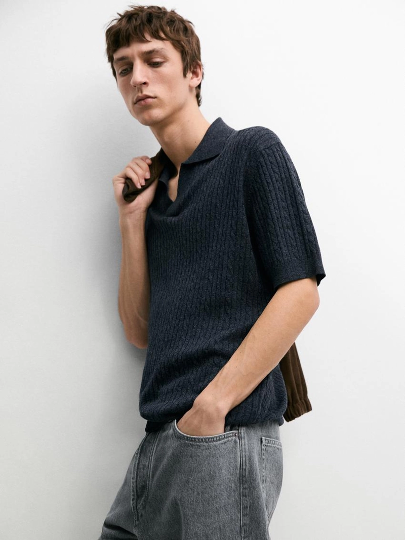 Поло с короткими рукавами из трикотажа с оплеткой