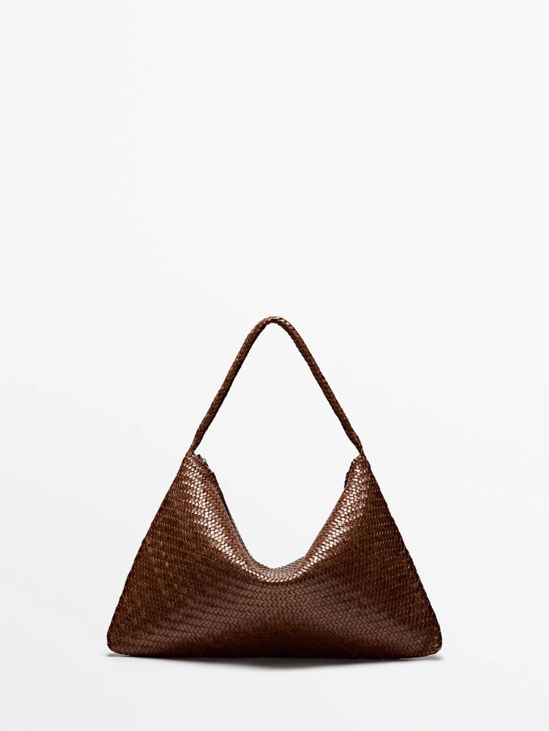 Сумка-сатчел из плетеной кожи наппа большого размера