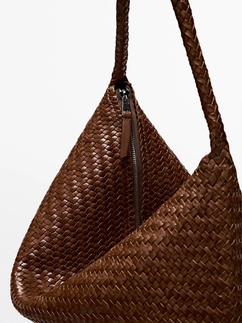 Сумка-сатчел из плетеной кожи наппа большого размера