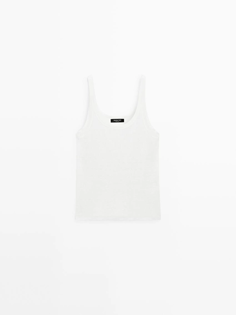 Льняная майка с лямками из смесового материала