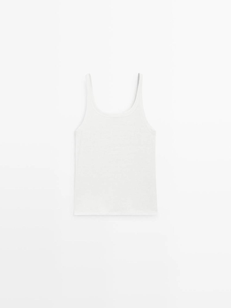 Льняная майка с лямками из смесового материала