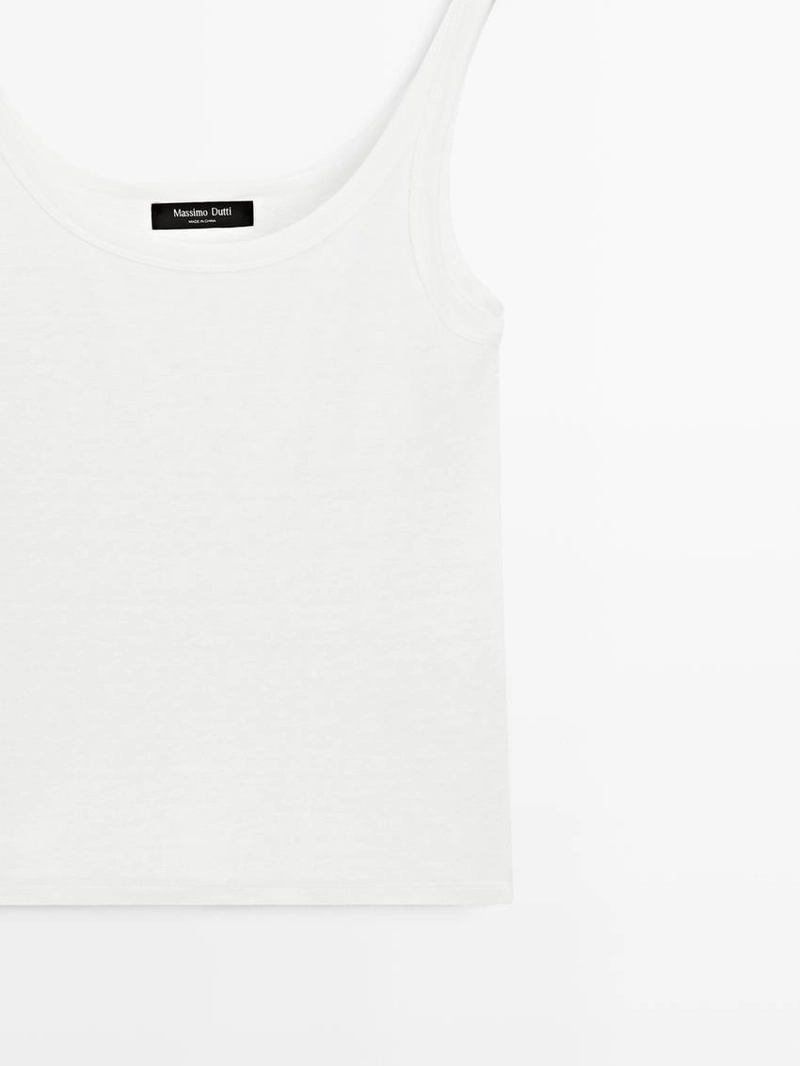 Льняная майка с лямками из смесового материала