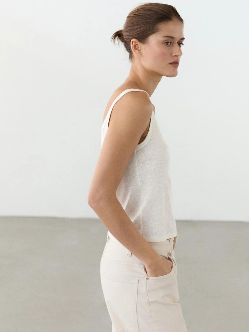 Льняная майка с лямками из смесового материала