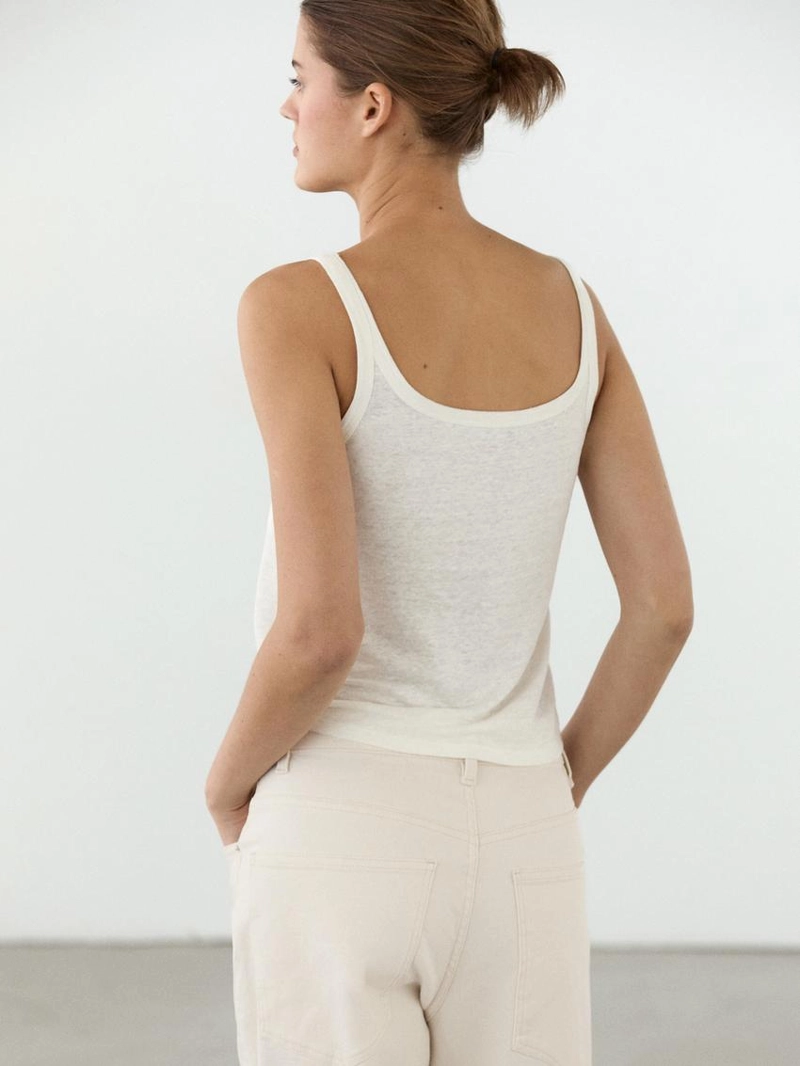 Льняная майка с лямками из смесового материала