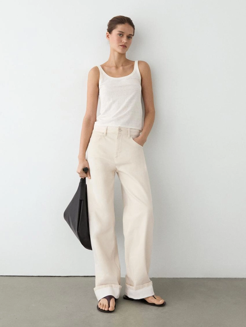 Льняная майка с лямками из смесового материала