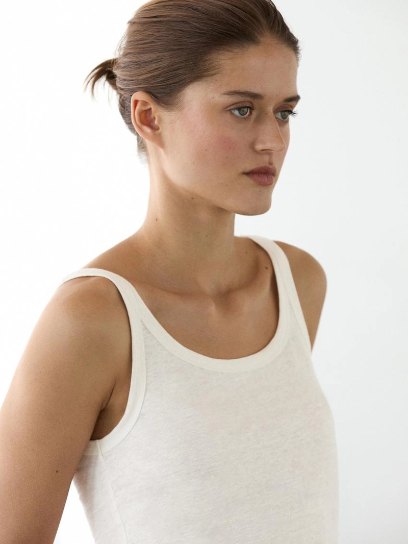 Льняная майка с лямками из смесового материала