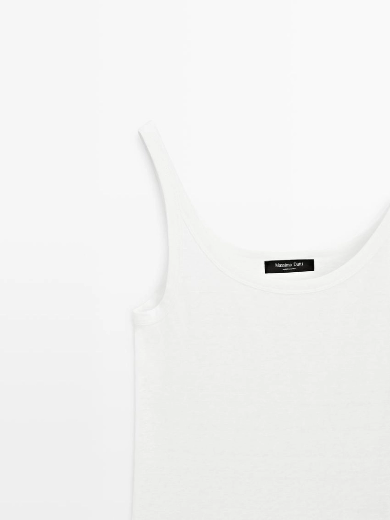 Льняная майка с лямками из смесового материала