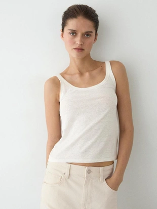 Льняная майка с лямками из смесового материала- Заказать в России