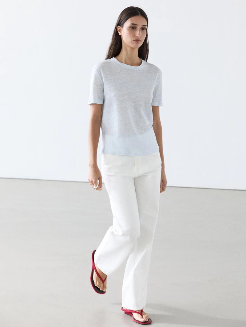 Льняная футболка с короткими рукавами