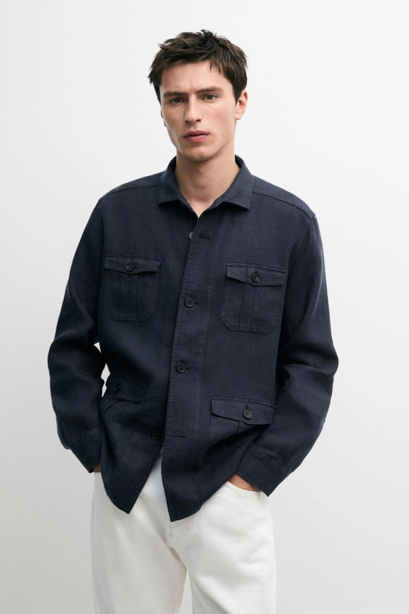 Рубашка-кепроф с карманами из тяжелого льна