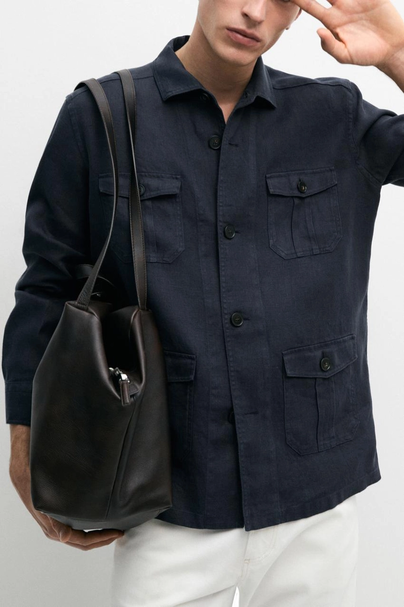 Рубашка-кепроф с карманами из тяжелого льна