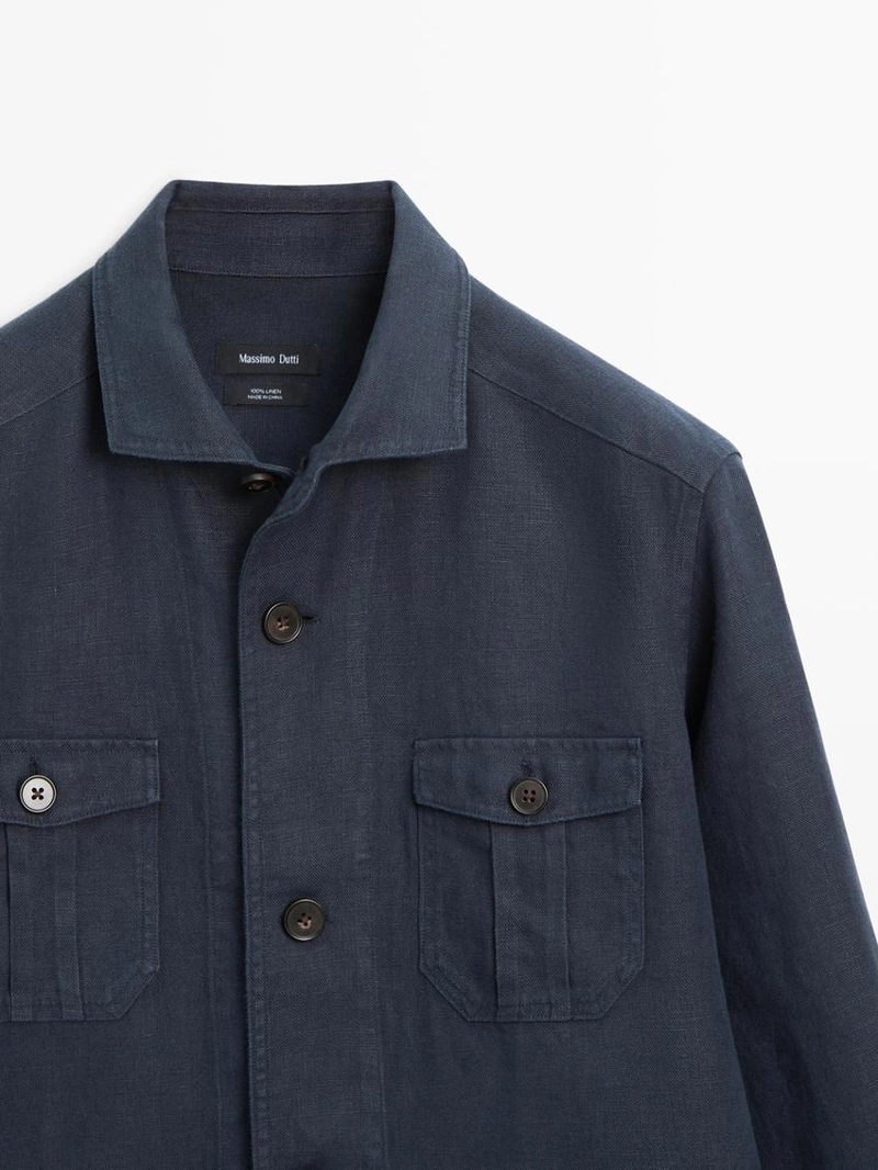 Рубашка-кепроф с карманами из тяжелого льна