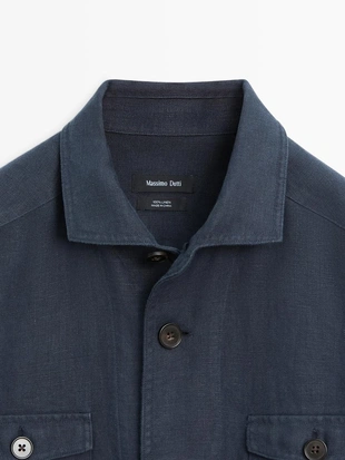 Рубашка-кепроф с карманами из тяжелого льна- Заказать в России