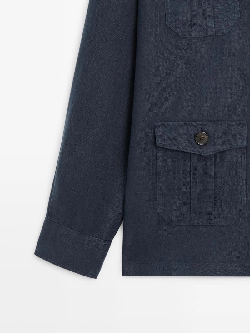 Рубашка-кепроф с карманами из тяжелого льна