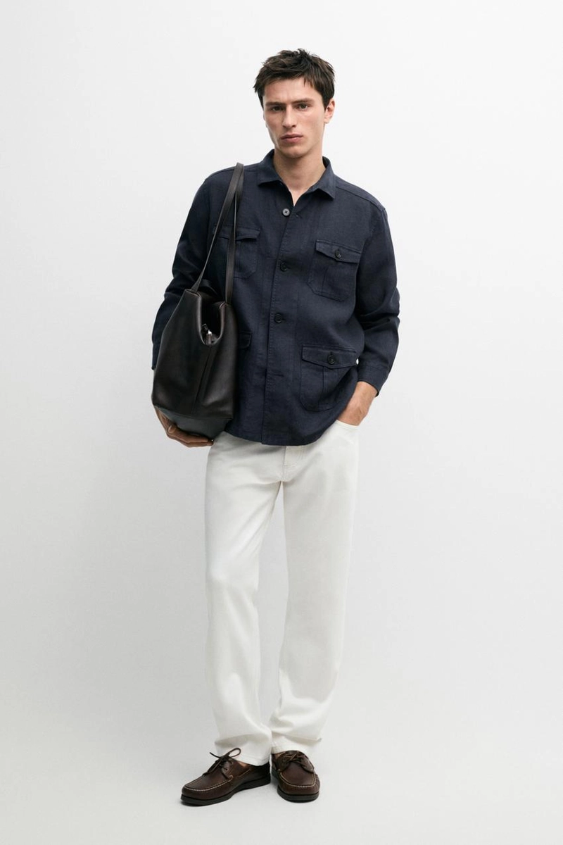 Рубашка-кепроф с карманами из тяжелого льна