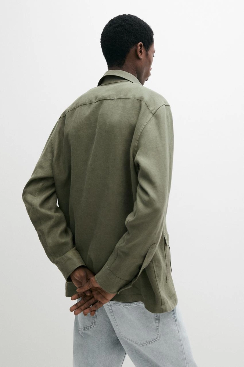 Куртка-рубашка из плотного льна с карманами