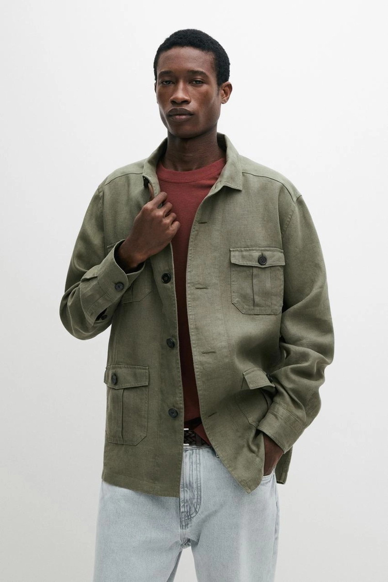 Куртка-рубашка из плотного льна с карманами