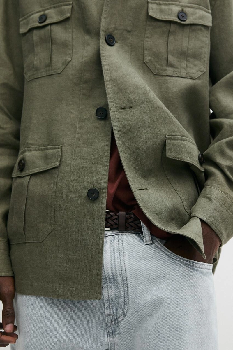 Куртка-рубашка из плотного льна с карманами