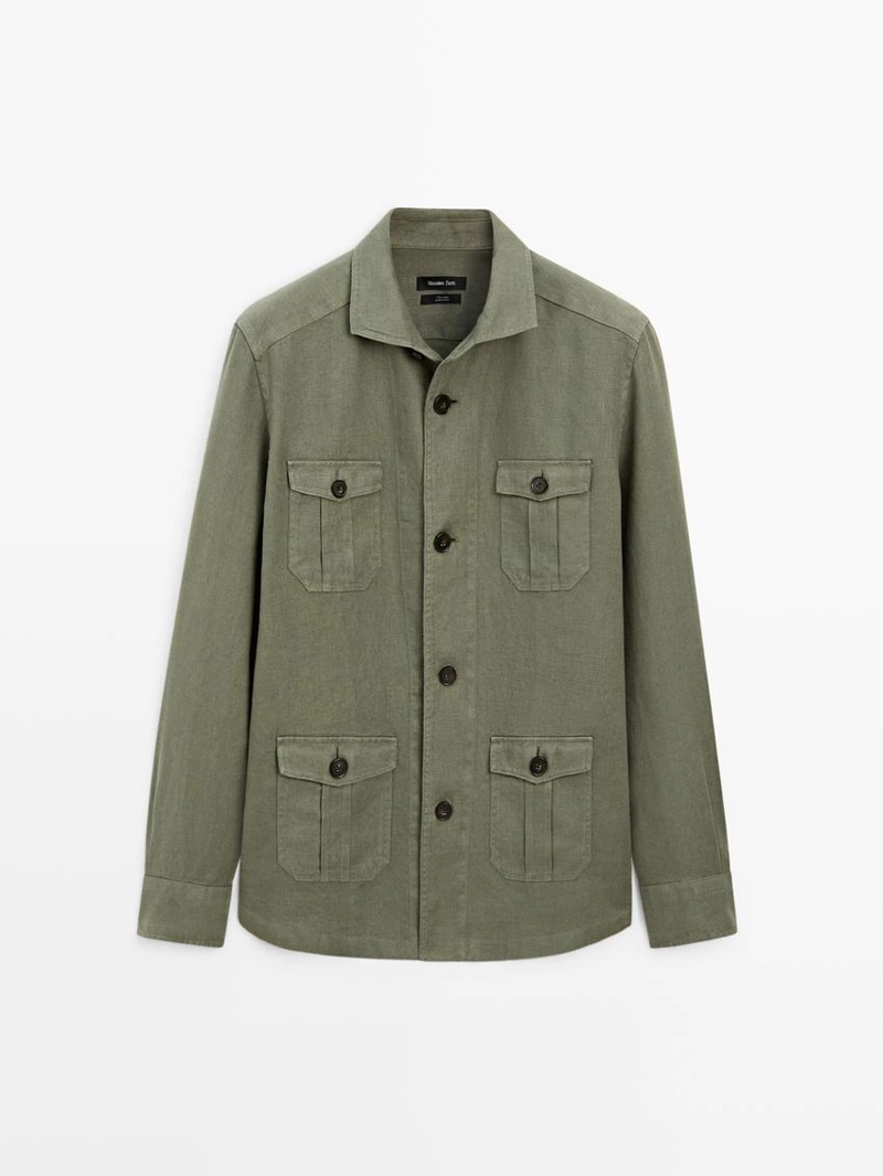 Куртка-рубашка из плотного льна с карманами