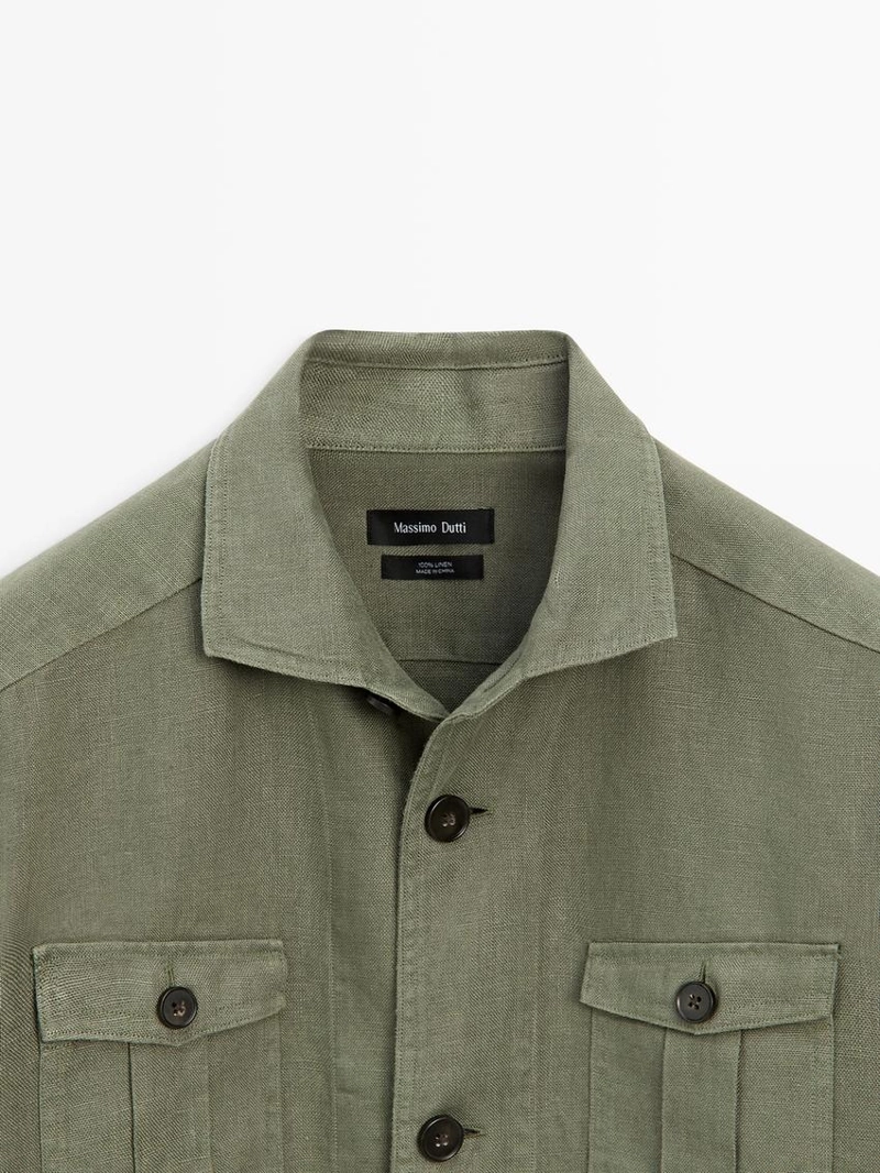 Куртка-рубашка из плотного льна с карманами