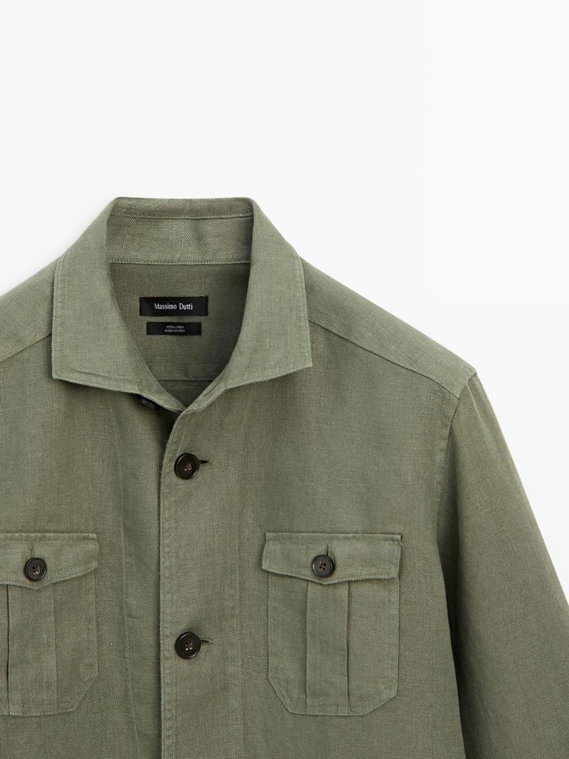 Куртка-рубашка из плотного льна с карманами