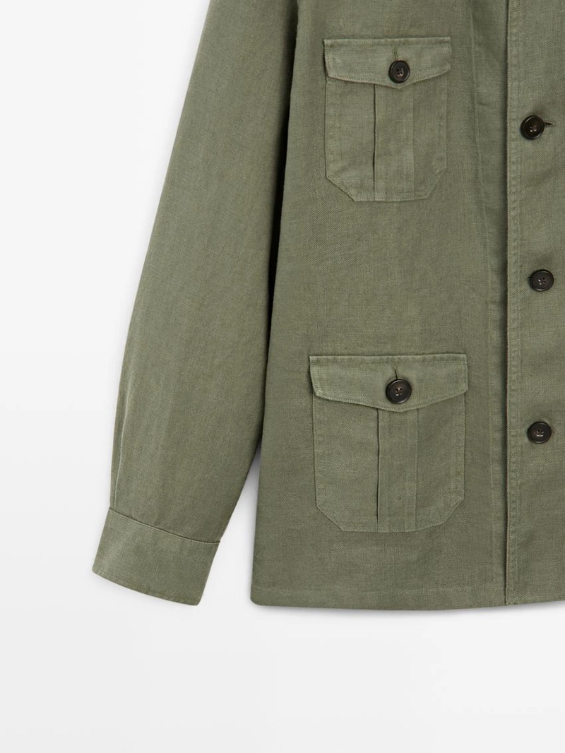 Куртка-рубашка из плотного льна с карманами