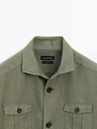 Куртка-рубашка из плотного льна с карманами- Заказать в России