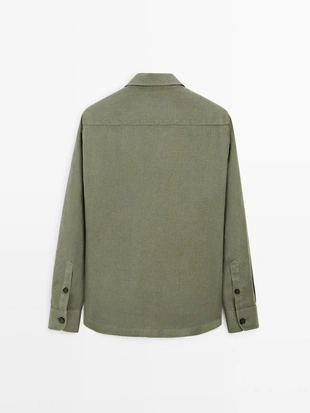 Куртка-рубашка из плотного льна с карманами- Заказать в России