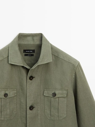 Куртка-рубашка из плотного льна с карманами- Заказать в России