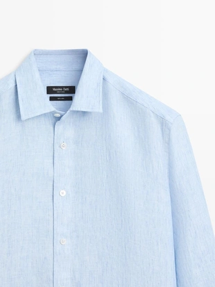 Рубашка из 100% льна с регулярной посадкой- Заказать в России