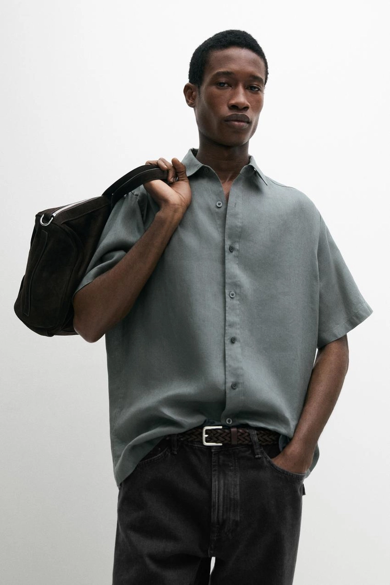 Рубашка из 100% льна с короткими рукавами