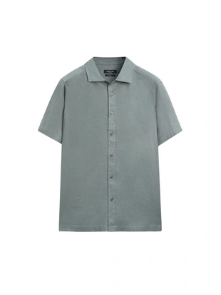 Рубашка из 100% льна с короткими рукавами- Заказать в России