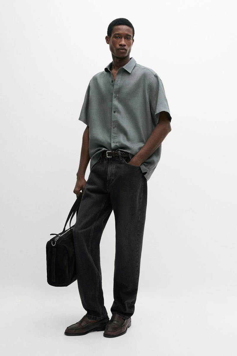 Рубашка из 100% льна с короткими рукавами