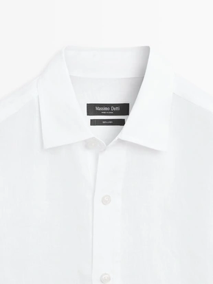 Рубашка с короткими рукавами из 100% льна- Заказать в России