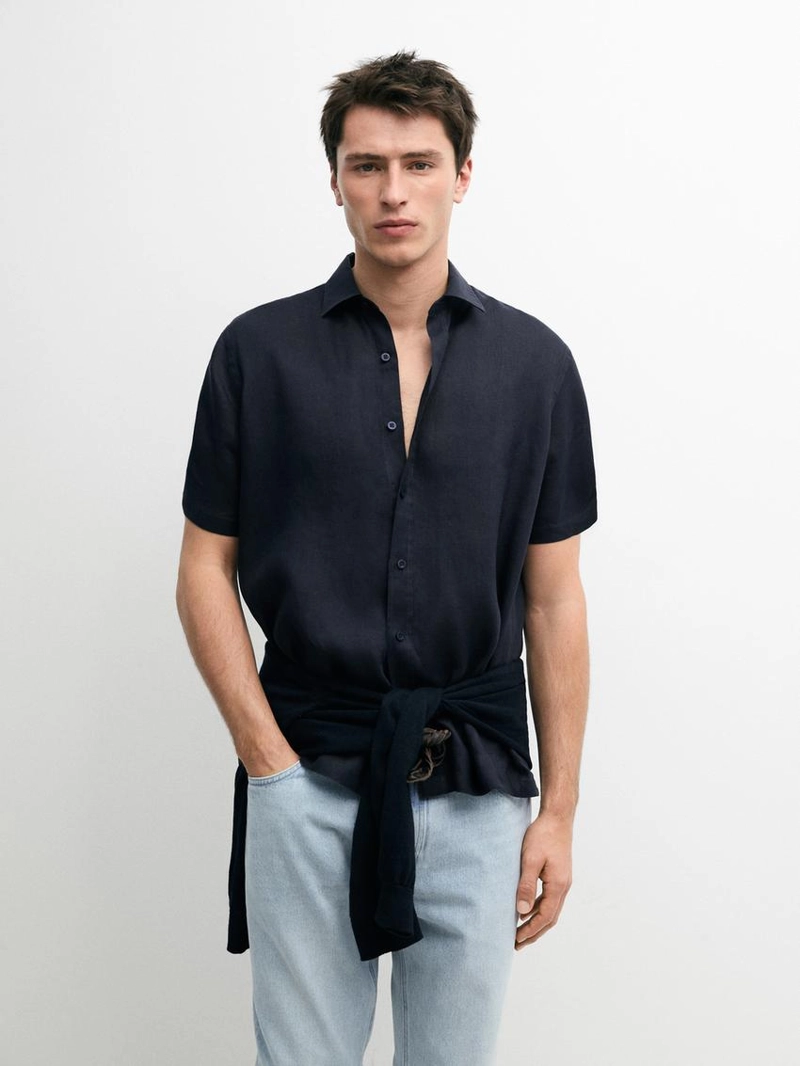 Рубашка с коротким рукавом из 100% льна