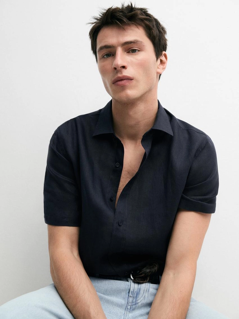 Рубашка с коротким рукавом из 100% льна