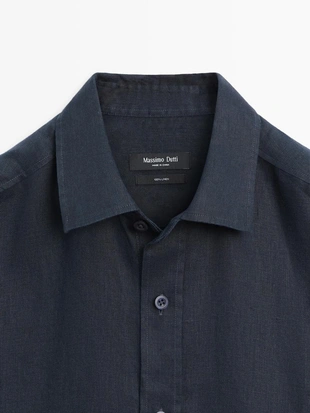 Рубашка с коротким рукавом из 100% льна- Заказать в России