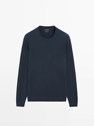 Хлопковый трикотажный свитер с круглым вырезом- Заказать в России