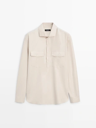 Рубашка из хлопковой ткани с карманами- Заказать в России