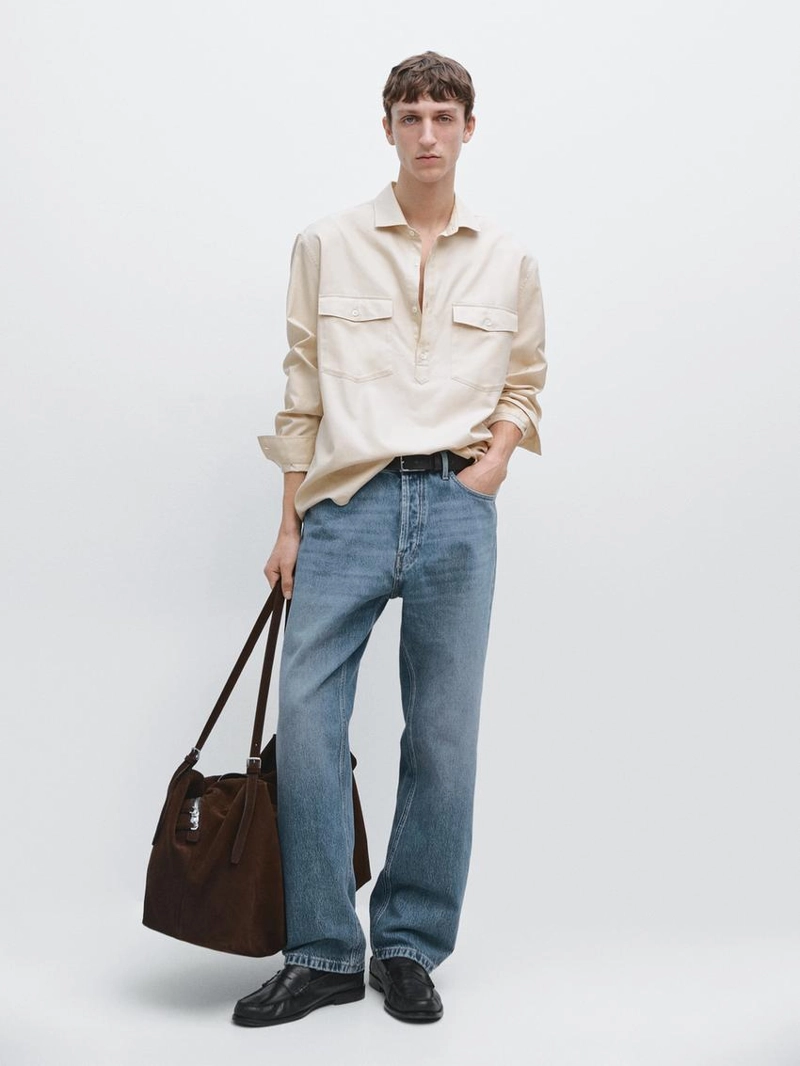 Рубашка из хлопковой ткани с карманами