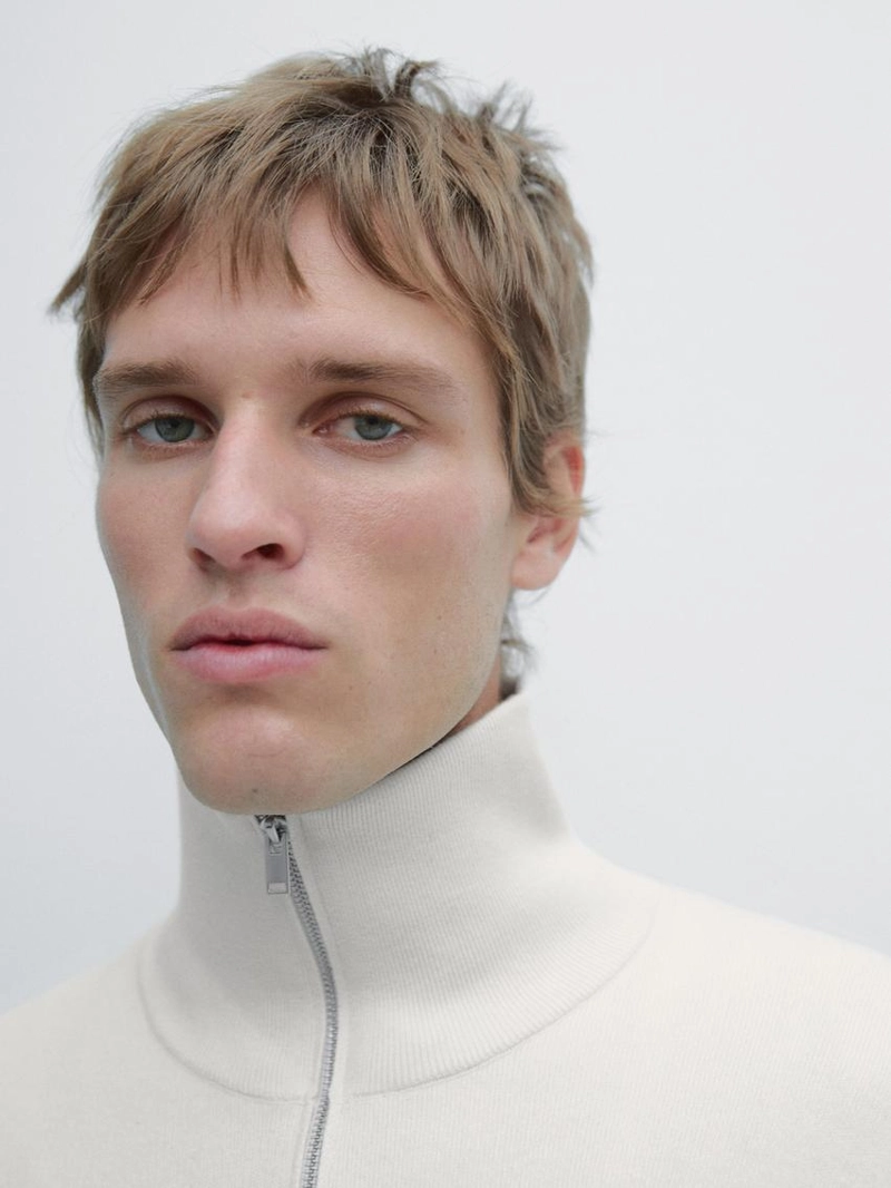 Вязанный свитер с мокрым воротником из хлопка с молнией