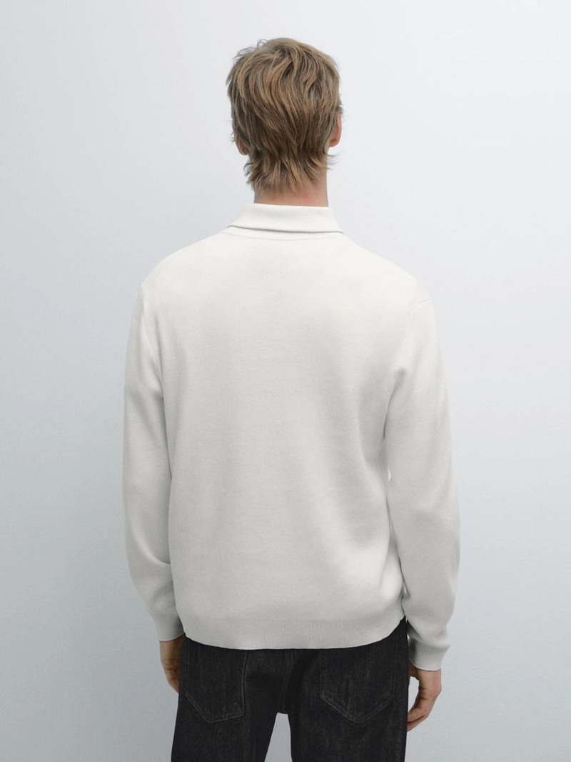 Вязанный свитер с мокрым воротником из хлопка с молнией