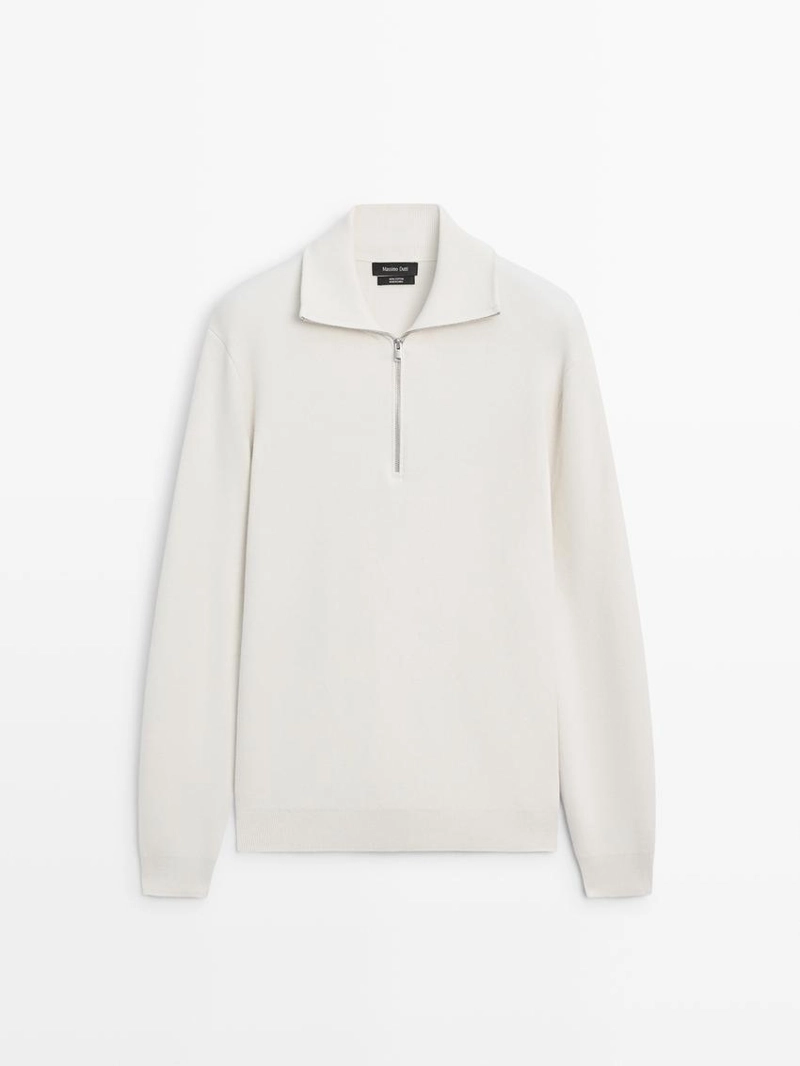 Вязанный свитер с мокрым воротником из хлопка с молнией