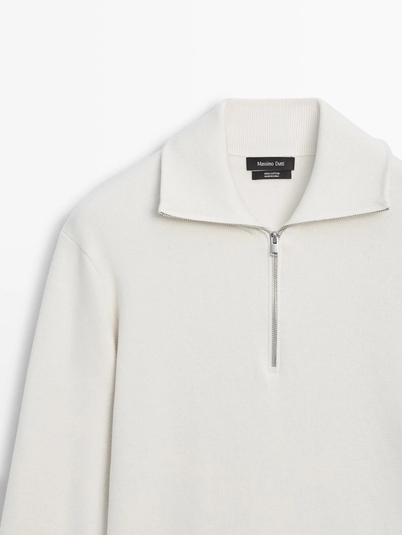 Вязанный свитер с мокрым воротником из хлопка с молнией