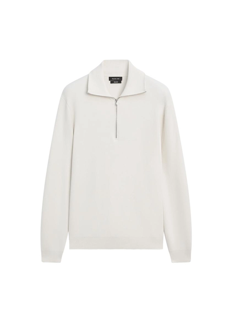 Вязанный свитер с мокрым воротником из хлопка с молнией