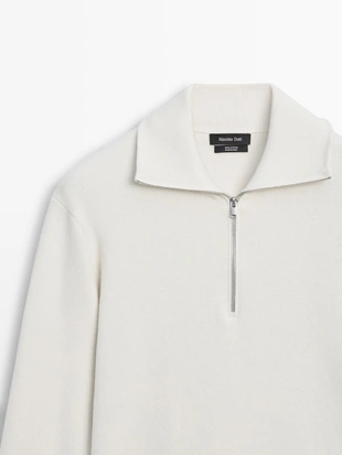 Вязанный свитер с мокрым воротником из хлопка с молнией- Заказать в России