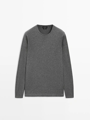 Хлопковый свитер с круглым вырезом- Заказать в России