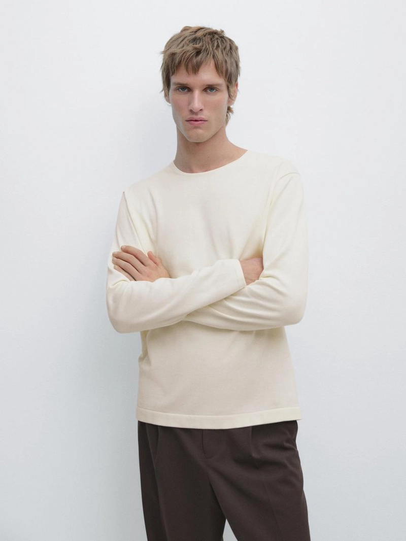 Свитер с круглым вырезом из хлопкового трикотажа