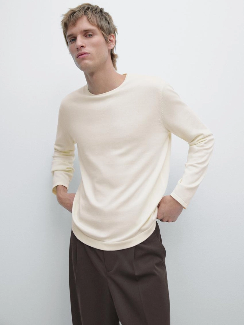 Свитер с круглым вырезом из хлопкового трикотажа