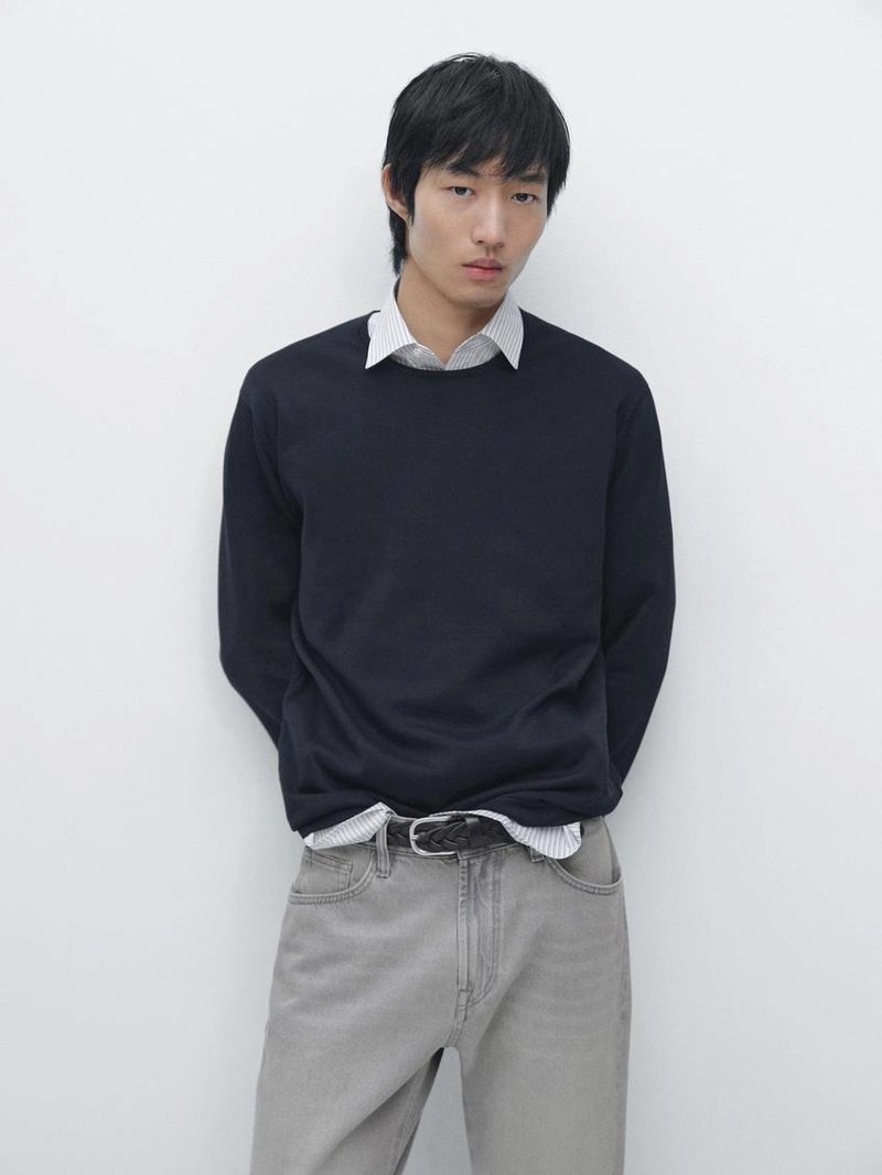 Свитер с круглым вырезом из хлопкового трикотажа